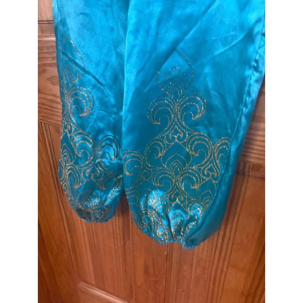 Disney Princess Jasmine Costume Teal Gold Glitter Jumpsuit Girls Size 4-6X